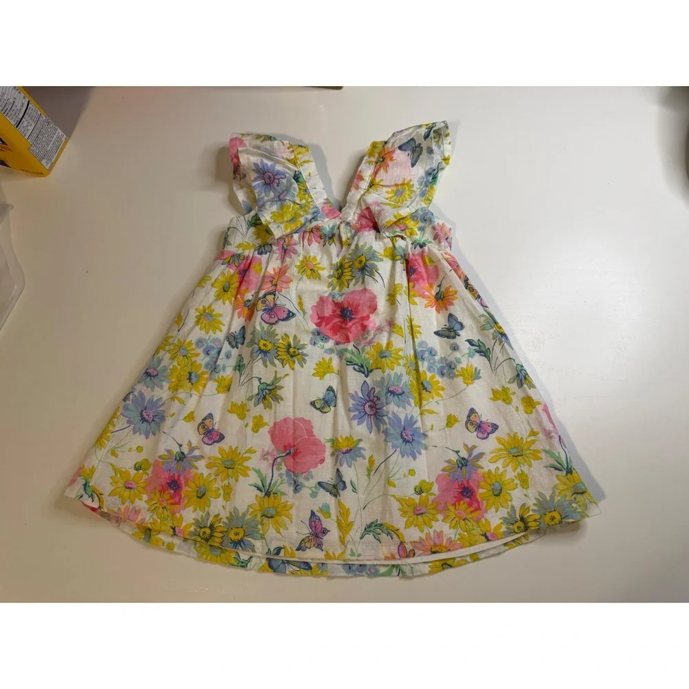 Baby Gap Floral Butterfly Flutter Sleeve Dress 3 Years White Pink Yellow Poppy